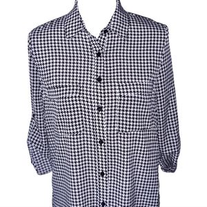 Black & White Houndstooth Button Down S…